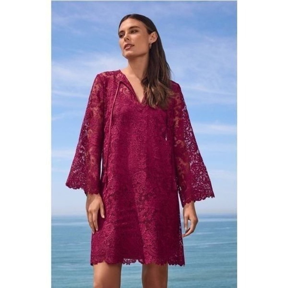 Johnny Was Harper Recycled Lace Mini Dress Smokey Rose Shift Tunic size- S